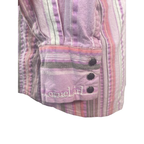 Cruel Girl Long Sleeve Striped Shirt Button Front Pastel Purple Pink L Western - Picture 4 of 9